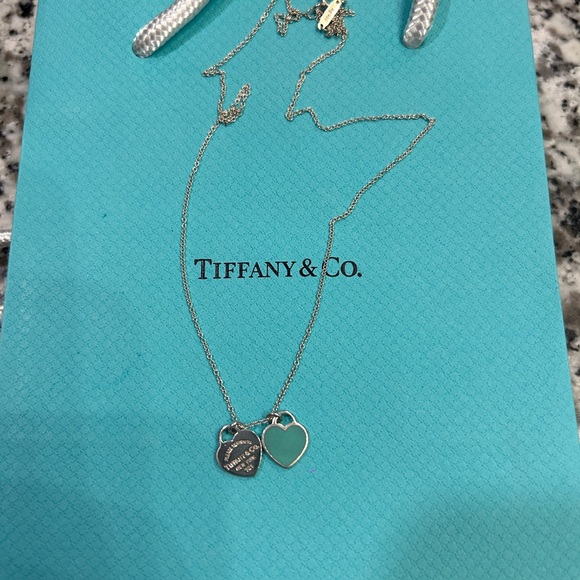 Tiffany blue double heart tag pendant 16in - Picture 3 of 8